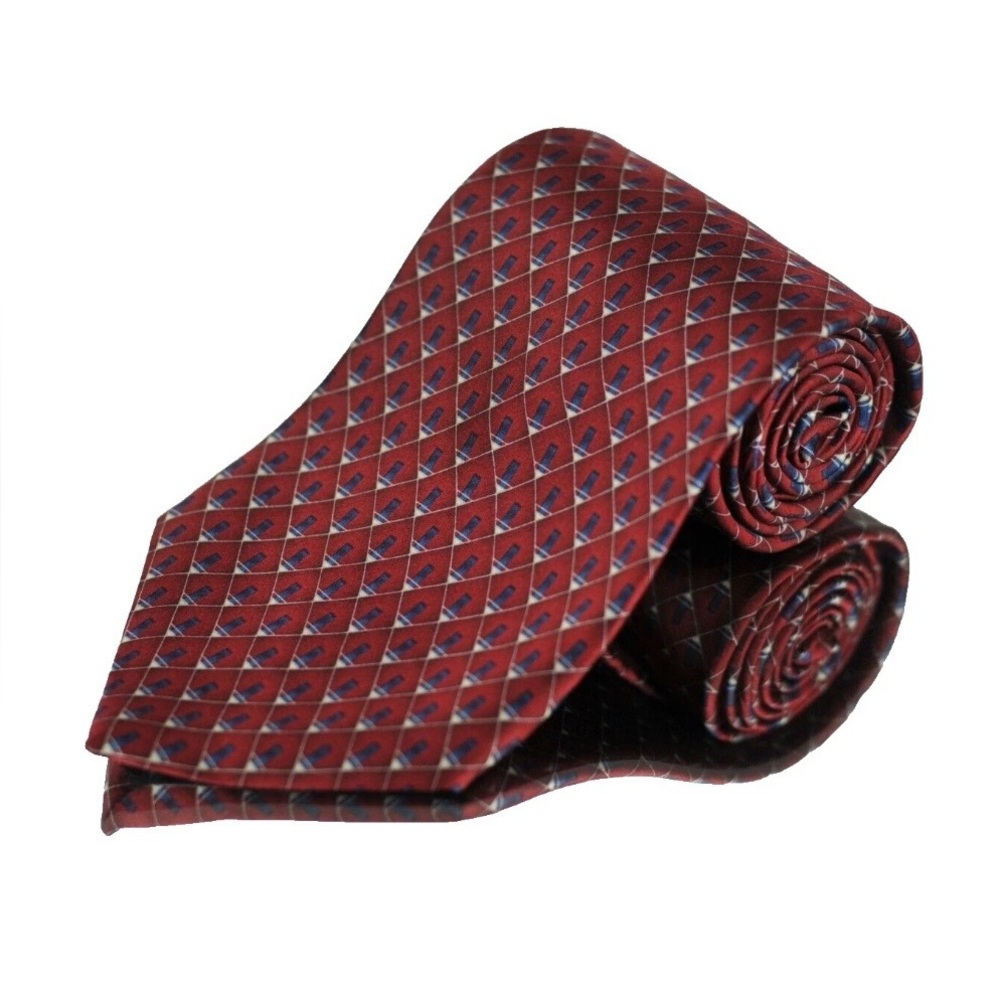 Neo Bill Blass Red Geometric Silk Tie - Elegant Designer 59" Men's Necktie